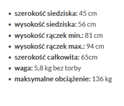 Podpórka rehabilitacyjna - dane techniczne